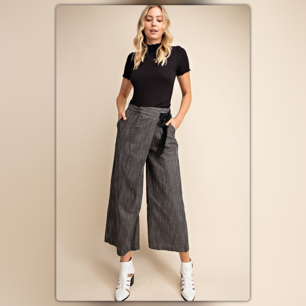 Gray Pinstripe Wide Leg Pants